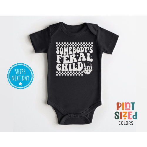 Somebody's Feral Child Onesie® - Funny Vintage Bodysuit - Wild Child Baby Onesie® - Black