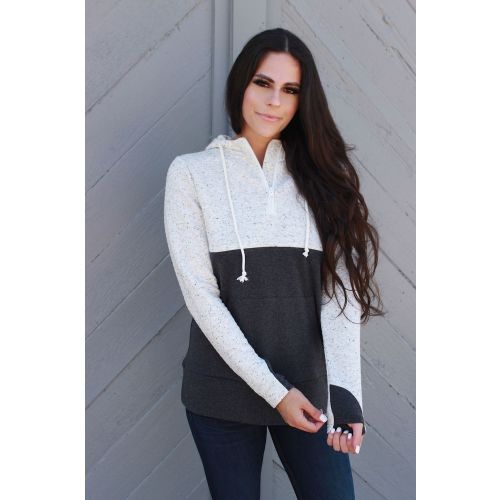 Nursing Hoodie - Quarter Zip - Hidden Zipper - Oatmeal Waffle