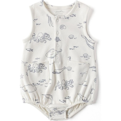 Baby Life Aquatic Print Organic Cotton Romper, 0-3M, White