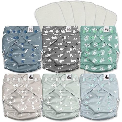 Mama Koala 3.0 Cloth Diapers for Babies with Suede Cloth Lining, Reusable One Size Pocket Diapers for Newborns and Toddlers, 6 Pack with 6 5-Layer Natural Inserts (S-The Gray Sky) - S-the Gray Sky(suede Cloth Lining)