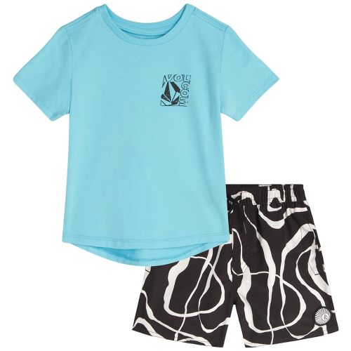 Volcom Baby Boys Swim Set - 2 Piece Short Sleeve Swim Shirt Graphic Tees & Board Shorts - Infant Toddler Little Boys Swimsuit