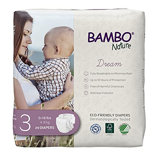 Bambo Nature Hypoallergenic Dream Baby Diapers, Premium Eco-Labeled Sustainable Diapers, Enhanced Leakage Protection, Totally Chlorine-free, Skin Friendly, and Super Absorbent - Size 3 (87 Count)