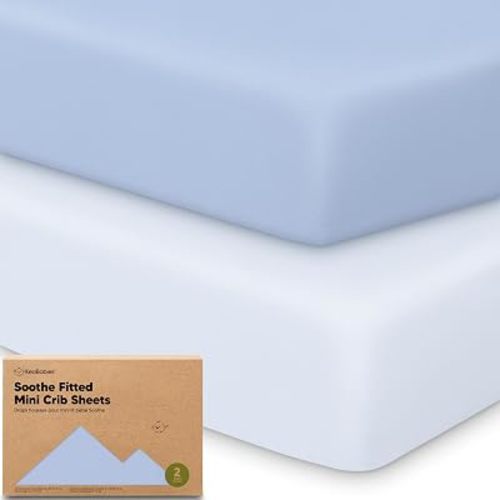 2pk Mini Crib Sheets Fitted 38x26 Pack N Play Mattress Sheet (Blue Flax)