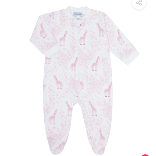 Pink Giraffe Print Zipper Footie