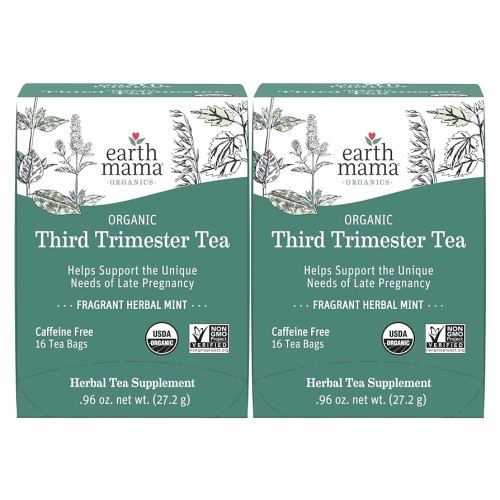 Earth Mama Organic Third Trimester Tea Bags | 100% USDA Organic Herbal Tea for Late Pregnancy Comfort + Childbirth Preparation, 16 Teabags Per Box (2-Pack)
