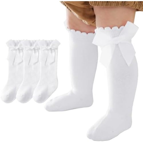 Baby Knee High Socks Newborn Cotton Ruffle Bow Socks Infant Long Sock Toddler Girls Uniform Stockings