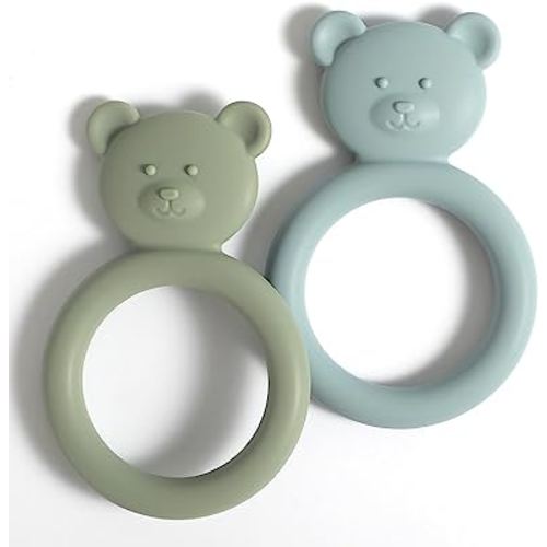 Silicone Baby Teether, Teething Toy Ring for Babies, Easy to Hold Design, BPA Free (Sage + Ether)