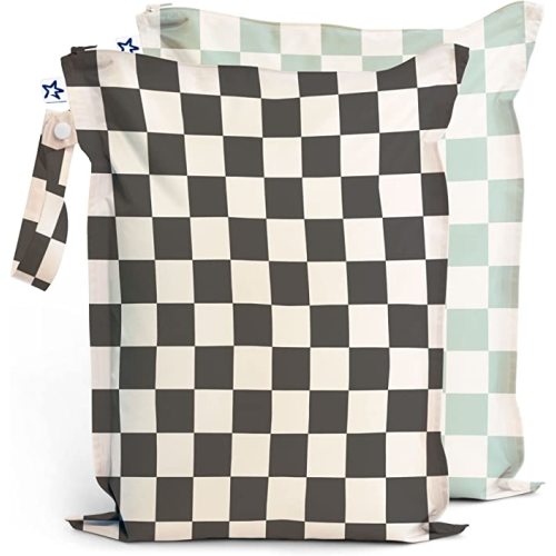 Tiny Twinkle Mess-proof Wet Bags 2 Pack - Black, Green Checkers