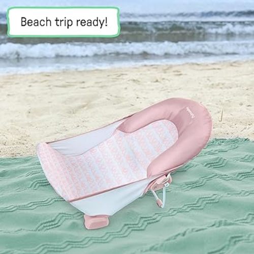 Ingenuity Foldaway 2-Position Bather, 2-Position Adjustable Support Baby Bath seat for Sink or Bathtub, Ages 0-6 Months, up to 20 pounds, Pink