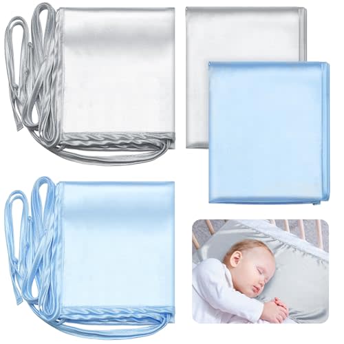 Hosuly 2 Pcs Satin Bassinet Sheet Baby Hair Soft Silk Feeling Sheet Baby Bassinet Sheets for Rectangle Cradle Bassinet Pad Mattress Boys and Girls Newborn and Infant (Gray, Light Blue)