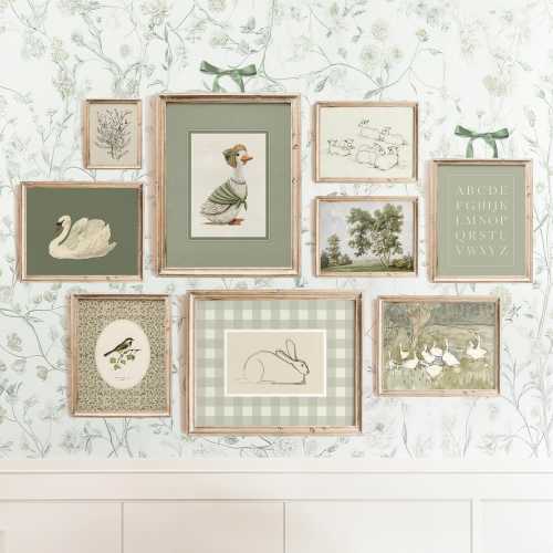 Sage Green Nursery Wall Art Set, Vintage Kids Room Decor, Printable Green Art, Girls Gallery Art, Digital Download