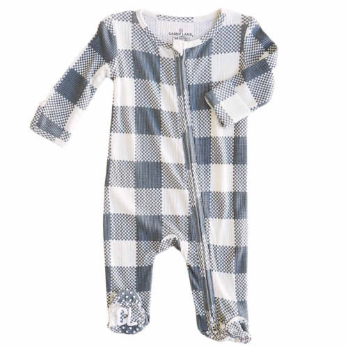 Big Check Waffle Bamboo Zipper Footie | Denim