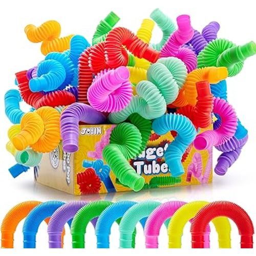 JOYIN 18 Pack Pop Tubes, Sensory Toys (Large) Fidget Toys Party Favors - 9 Colors, Creativity Learning & Fun for Toddler Kids - Perfect for Party, Goodie Bags Stuffers, Classroom School Reward