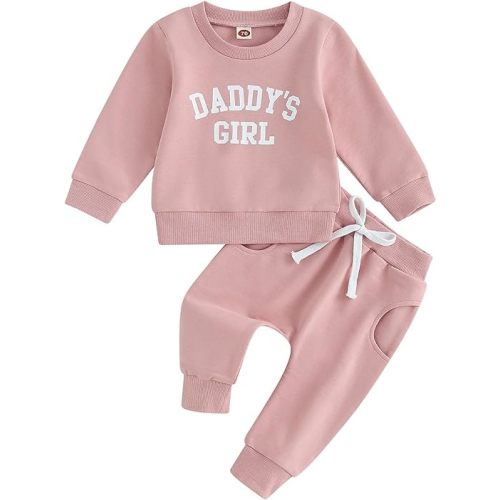 Baby Girl Clothes Daddy Mama Saying Outfits Long Sleeve Fall Winter Infant Toddler Sweatshirt Top Pants Set