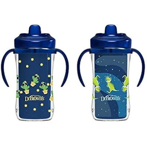 Dr. Brown's Milestones Hard Spout Insulated Sippy Cup with Handles, Blue, 10 oz, 2 Pack, 12m+