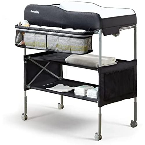 Sweeby Portable Baby Changing Table, Foldable Changing Table Dresser Changing Station for Infant, Waterproof Diaper Changing Table Pad Topper, Mobile Nursery Organizer for Newborn Essentials