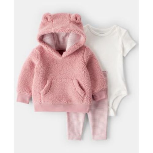 Baby Girls' Bear Long-Sleeve Hoodie, Bodysuit and Pants, 3-Piece Set