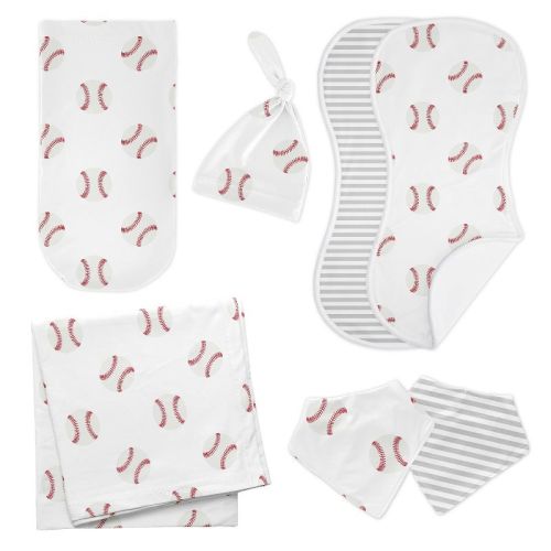 Sweet Jojo Designs Boy Newborn Baby Layette Gift Set Baseball Patch Red And White 7pc