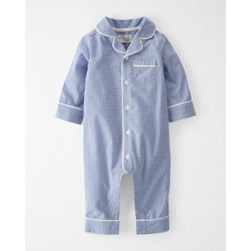 Baby Gingham Print Organic Cotton Coat Style Sleep & Play Pajamas - Style,Blue