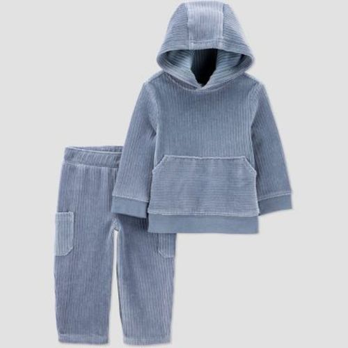 Carter's Just One You® Baby Boys' 2pc Velour Hooded Sweatshirt and Cargo Pants Set - Blue
