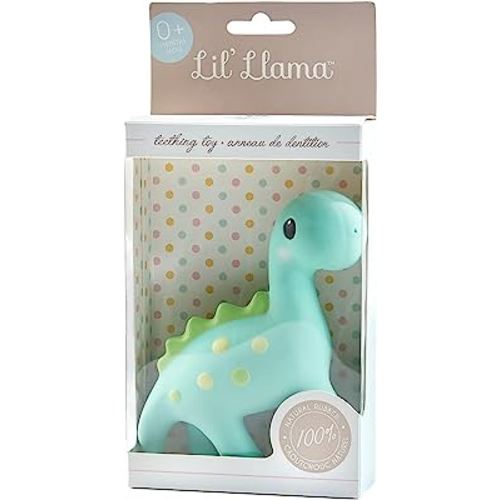 Lil' Llama Baby Teething Toys, Dinosaur Teether for Toddler & Baby Boys and Girls, 100% Natural Rubber Squeaker, BPA-Free, Soothe Sore Itchy Gums & Teething Pain (Dinosaur)