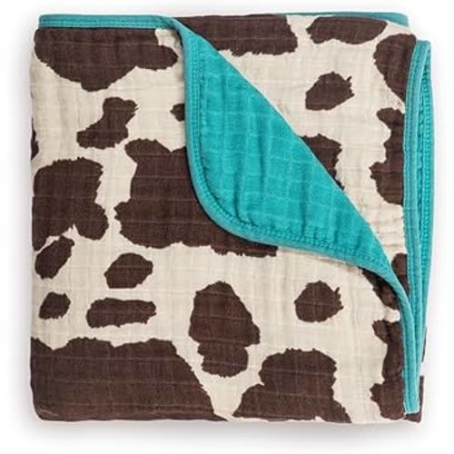 Itzy Ritzy Baby Blanket – Soft Cotton Muslin Multi-Use Blanket - Can Be Used as a Tummy Time Mat, Nursing Cover, Stroller Shade & More – Measures 30" x 40", Machine Washable (Cow Print)