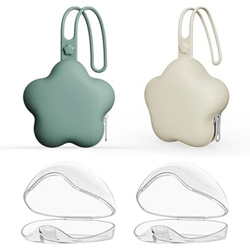 4 Pack Pacifier Holder Case,2pcs Silicone Portable Pacifier Pouch and 2pcs Transparent Nipple Holder Case Container, On-The-GO Pacifier Storage Container Box,BPA Free, Easy to Clean(Green+Khaki)