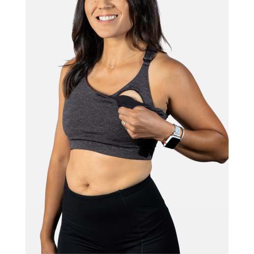 Ultra Soft Active Nursing MomBra - FIXED Pads (Heathered Black)