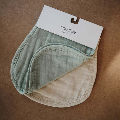 Organic Muslin Burp Cloth Set || Roman Green & Fog