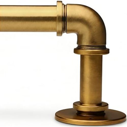 Soft Gold Industrial Curtain Rod for Windows 18 to 88 Inches,1 Inch Adjustable Drapery Pole,Heavy Duty Outdoor/Indoor Modern Curtain Rods,Easy Installation(Soft Gold 18"-88")