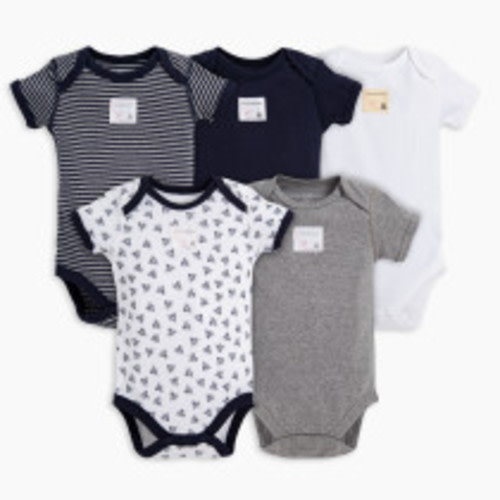 Burt's Bees Baby Organic Short Sleeve Bodysuit (5 Pack) - Blueberry, 0-3 Months