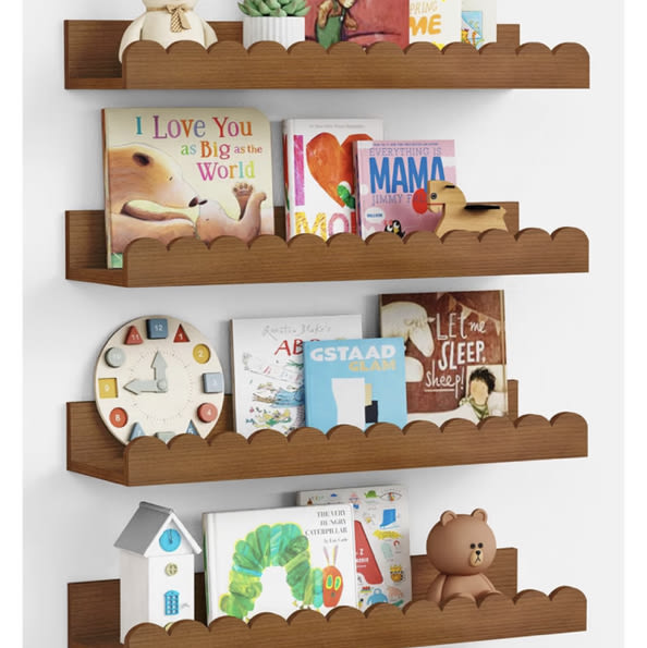 Amazon.com: Harwaya Walnut Nursery Book Shelves Wall Set of 4, Dark Wood Scalloped Floating Bookshelf for Wall, Cloud Wooden Hanging Shelving Unit for Kids Bedroom Baby Child Toddler Room Kitchen (Walnut Brown)