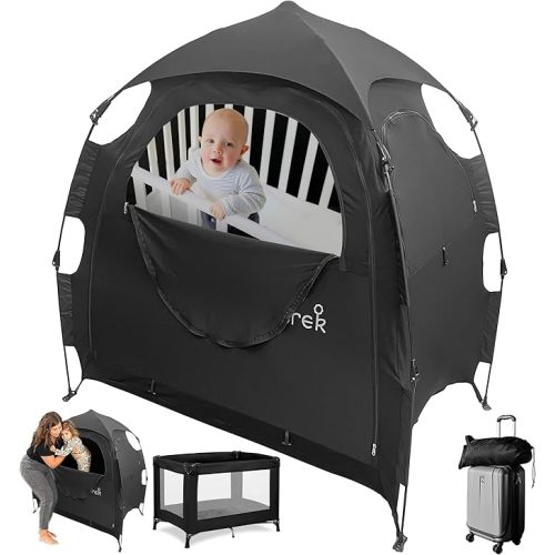 Pack and Play Blackout Cover, Travel Crib Tent Cover for Babies and Toddlers, Breathable Mesh Blackout Tent for Naps, Room Sharing and Travel