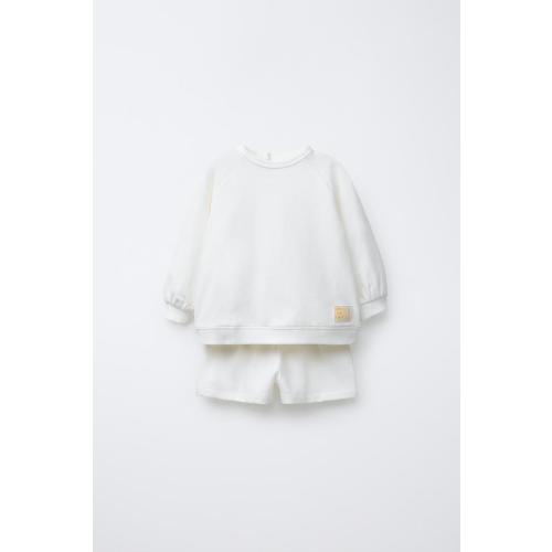 SWEATSHIRT AND BERMUDA SHORTS SET WITH LABEL - Oyster-white | ZARA United States