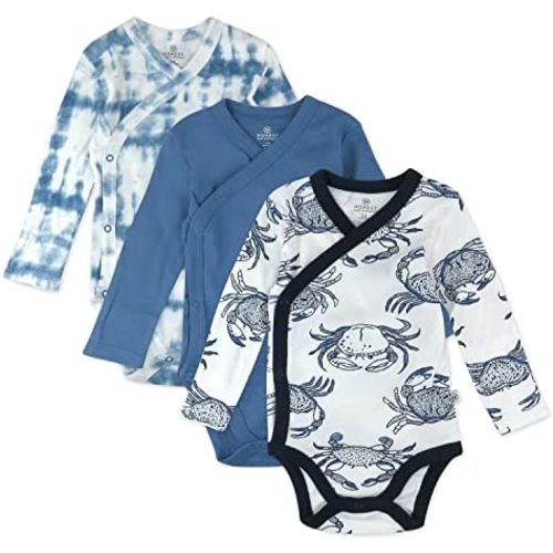 HonestBaby Baby Long Sleeve Side-Snap Organic Cotton Kimono Bodysuits (3 Pack)