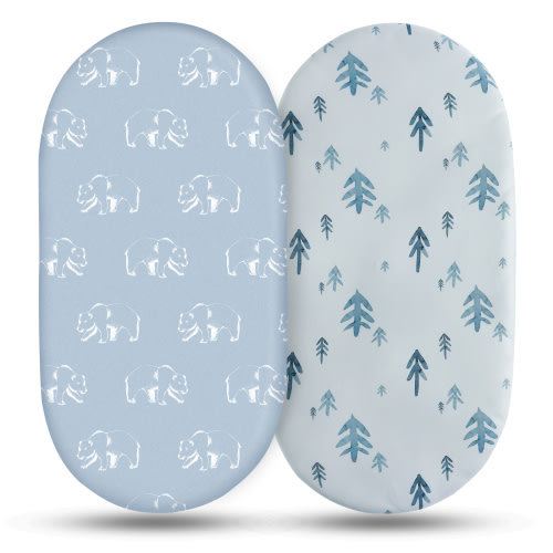 Gllquen Baby Bassinet Sheets 2-Pack Set for Newborn Infant Baby Boy Girls 32"X16", Bears and Trees