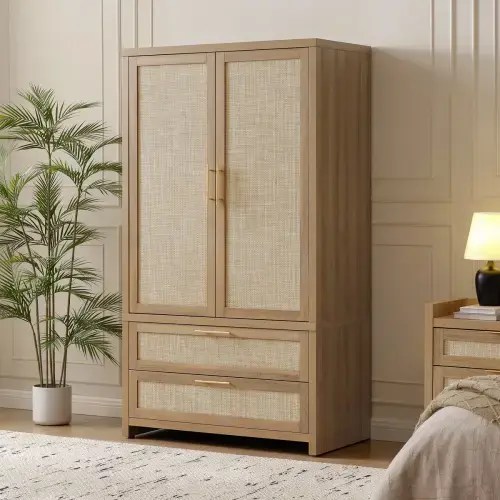 Dakota Fields Rattan Armoire, Multi - Functional Storage Cabinet With 2-Door And 2-Drawer | Wayfair