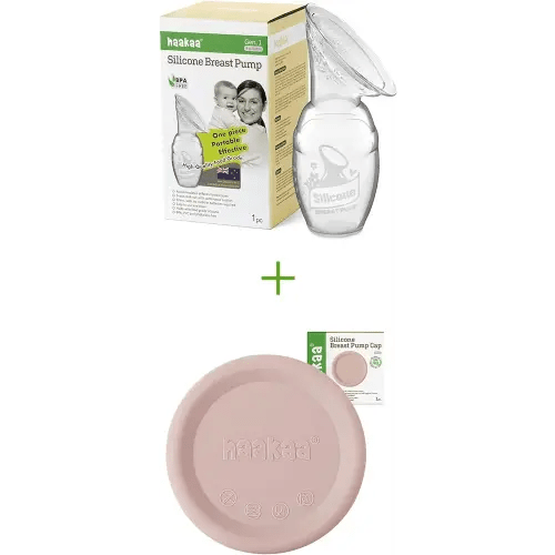 haakaa Manual Breast Pump 100ml/4oz & Silicone Cap (Blush) Combo