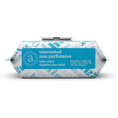 Amazon Elements Baby Wipes, Unscented, 810 Count, Flip-Top Packs