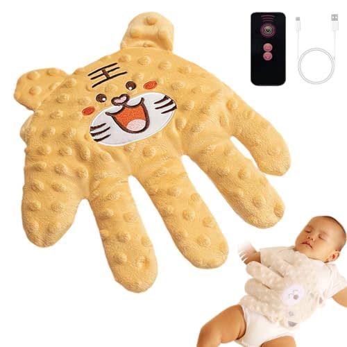 Baby Soothing Palm, Baby Patter for Sleep, Baby Startle Prevention Hand Glove Electric Baby Hand Pillow Red Bean Filling Cute Baby Soothing Palm for Newborns Baby Girl Baby Boy (Yellow Tiger)