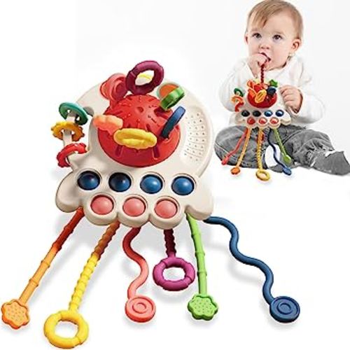 TOHIBEE Baby Sensory Montessori Toys for 6-12 Months, Food Grade Silicone Travel Pull String Toys for 12-18 Months, Toddler Baby Girl Boy Gifts