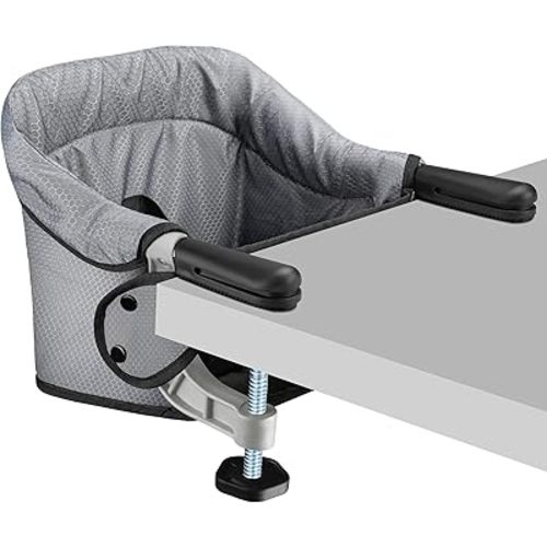 Toogel Hook On High Chair, Portable Travel Baby High Chair, Foldable Clip On Table Seat for 6-36 Months, Anti-Tear Fabric, Washable Cover, Lightweight Baby Dining Chair with Carry Bag (Grey)