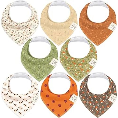8-Pack Organic Baby Bandana Bibs for Girls - Super Absorbent Triangle Baby Bibs for Drooling and Teething Infant, 100% Cotton Extra Soft for Newborn, Infant 0-36 Months (Fall Spores)