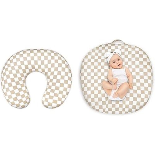 DILIMI Nursing Pillow Cover and Newborn Lounger Cover for Babies, Infant Lounger Cover, Light Brown Checkerboard, Lounger Pillow Not Included