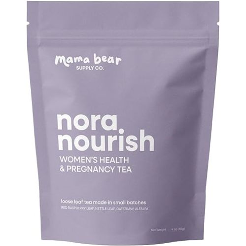 Nora Nourish Organic Pregnancy Tea – Red Raspberry Leaf Herbal Blend for Third Trimester, Postpartum & Women's Health – Caffeine-Free Loose Leaf Tea (4 oz (60 servings))