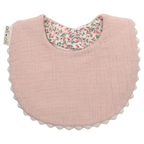 Ali+Oli Muslin Cotton Baby Bib Double Sided (Pink/Flowers)