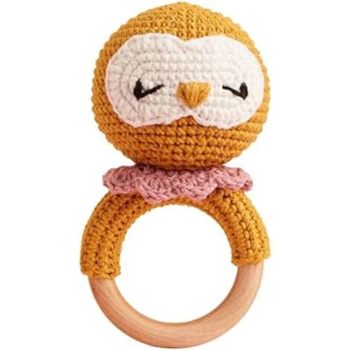 Chippi & Co Crochet Baby Rattle, Crochet Baby Toys, Stuffed Baby Doll, Organic Wooden Newborn Toys, Knitted Stuffed Animals for Babies Boy, Girl, Expecting Father's Day Gifts for New Dad (Baby Owl)