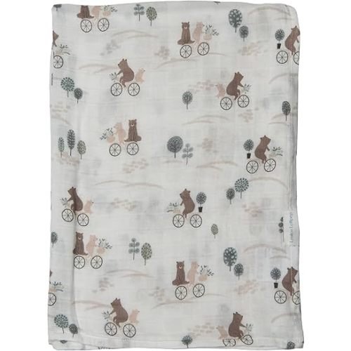 Loulou Lollipop Muslin Swaddle Blanket, Bears on Bike - 70% Rayon from Bamboo, 30% Cotton, Size 18-24M, Unisex, Lightweight, Summer, Swaddle, Sleep & Swaddle
