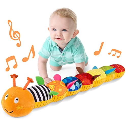 LIGHTDESIRE Baby Toys Musical Caterpillar,Infant Toys Stuffed Animal Toys with Ruler Design and Ring Bell,Baby Teething Toys for Tummy Time Newborn Boys Girls 0 3 6 12 Months(Orange)