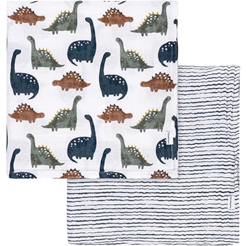 Gerber Baby Unisex 2-Pack Muslin Blanket, Dino Time, One Size
